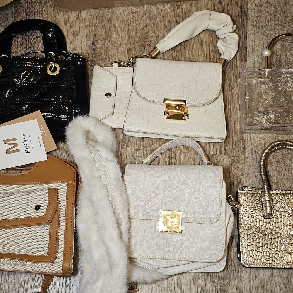 Lot of 6 Mini Handbags - Faux Leather, Acrylic, Gold, White, Fur, Quilted, Purse